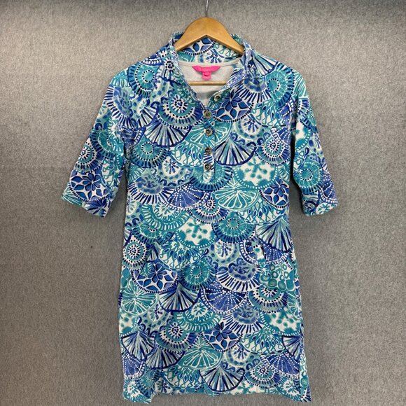 Lilly Pulitzer Womens XS Blue White Captain Popover Dress Shell Half Sleeve READ - Picture 1 of 16